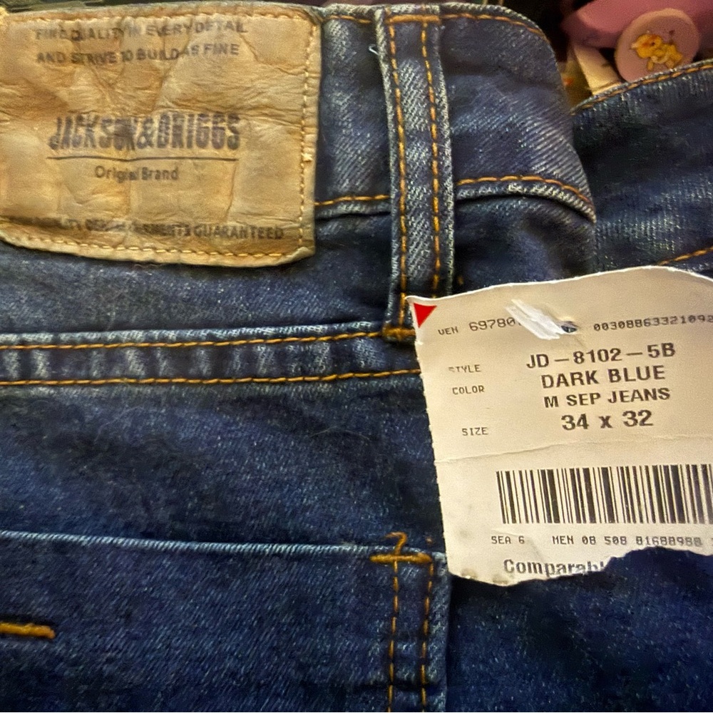 Men’s 34 x 32 Jackson & Driggs relaxed straight leg dark blue jeans